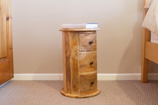 Drum Bedside Table Vertical Planking Small Wood Drum Cabinet