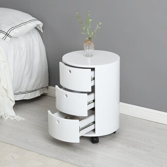 Drum Chest High Gloss White Modern 3 Drawer Barrel Table