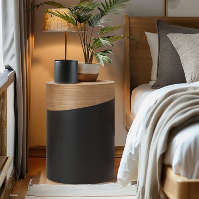 Drum End Table Asymmetrical Split Two-Tone Bedroom Accent