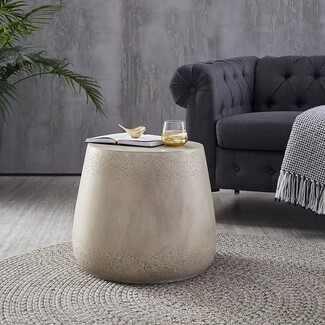 Drum End Table Pitted Texture Bands Modern Concrete Accent