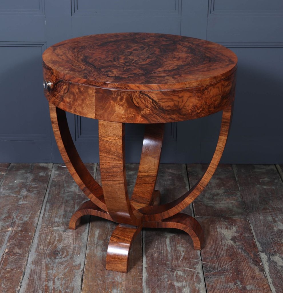 Drum Side Table Burl Wood Pattern with Curved Legs