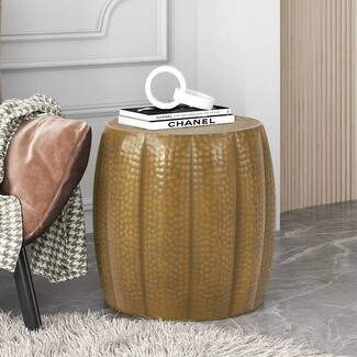 Drum Side Table Hammered Gold Pumpkin Shaped Drum Table