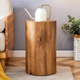 Drum Side Table Rustic Knot Wood Grain Cylinder Nightstand