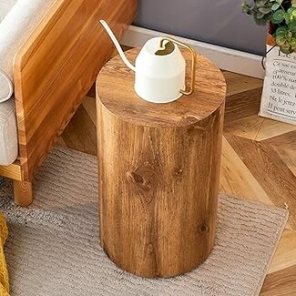 Drum Side Table Stump Style Wood Grain Stump Nightstand