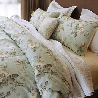 Duvet Cover: Mint Green Floral Peony Chinoiserie Bedding