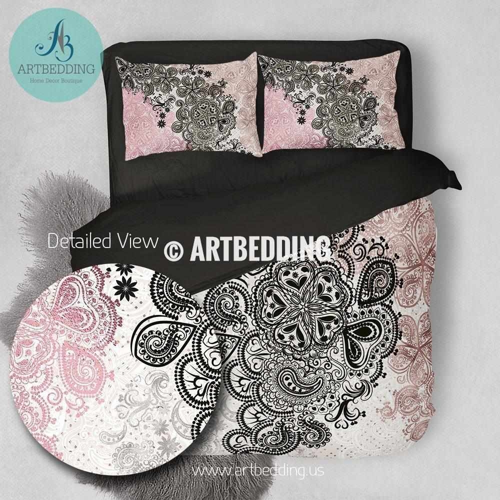 Duvet Cover Set Rose Gold Mandala Metallic Foil Print