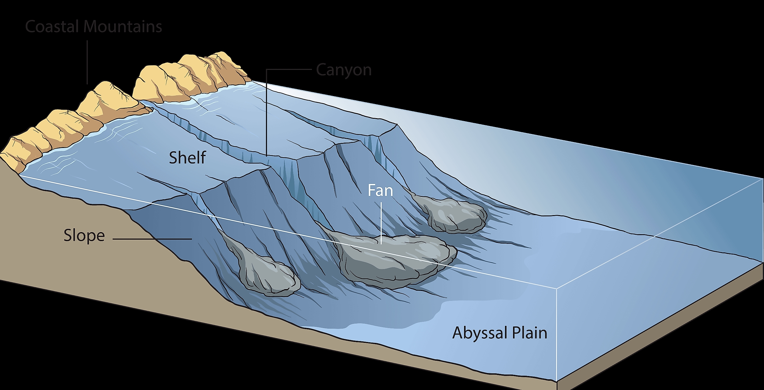 Educational Diagram: Labeled Zones 3D Sea Floor Map