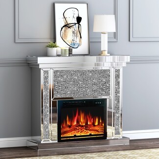 Electric Fireplace Crushed Glass Mirrored Mantel