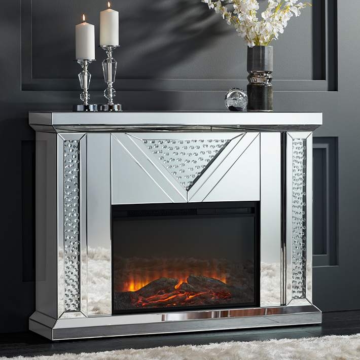 Electric Fireplace Crystal Triangle Motif Beveled Edges