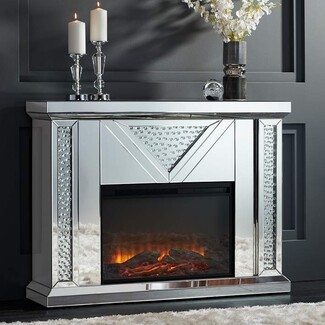 Electric Fireplace Crystal Triangle Motif Beveled Edges
