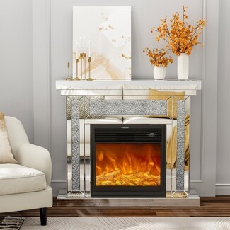 Electric Fireplace Faux Flame Unit with Crushed Glass Inlay
