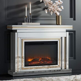 Electric Fireplace Gold Accent Trim Mirrored Panels