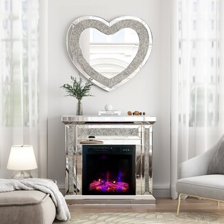 Electric Fireplace Heart Shaped Mirror Crystal Border