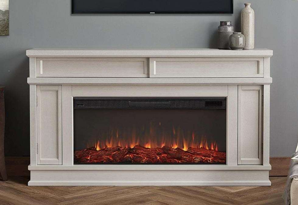 Electric Fireplace Mantel with Whitewashed Grain Finish