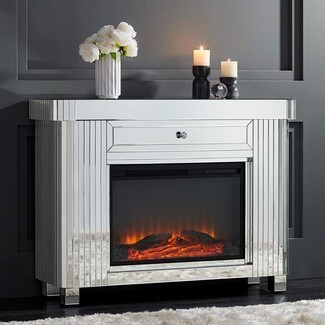 Electric Fireplace Mirrored Fluting with Storage Drawer