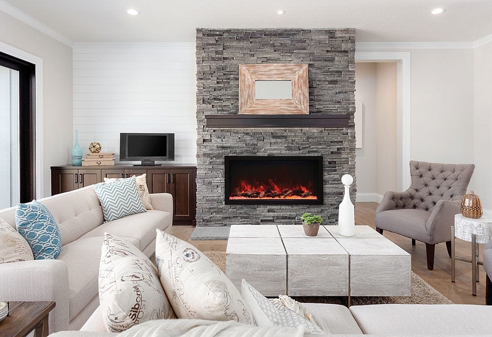Electric Fireplace Stacked Stone Surround Rustic Mantel