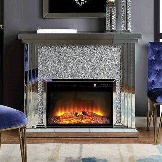 Electric Fireplace Venetian Mirrored Surround Crushed Diamond