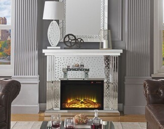 Electric Fireplace White Mantel Crystal Embellished