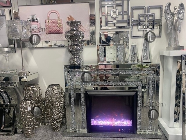 Electric Fireplace with Purple LED Glow Crushed Crystal