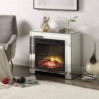 Electric Fireplace with Realistic Flame Display Mirrored