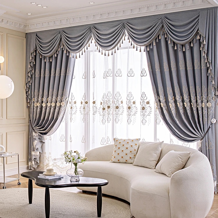 Embroidered Curtains: Scalloped Valance Sheer Tassel Fringe
