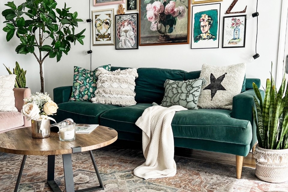 Emerald Sofa Eclectic Gallery Wall Inspiration Ideas