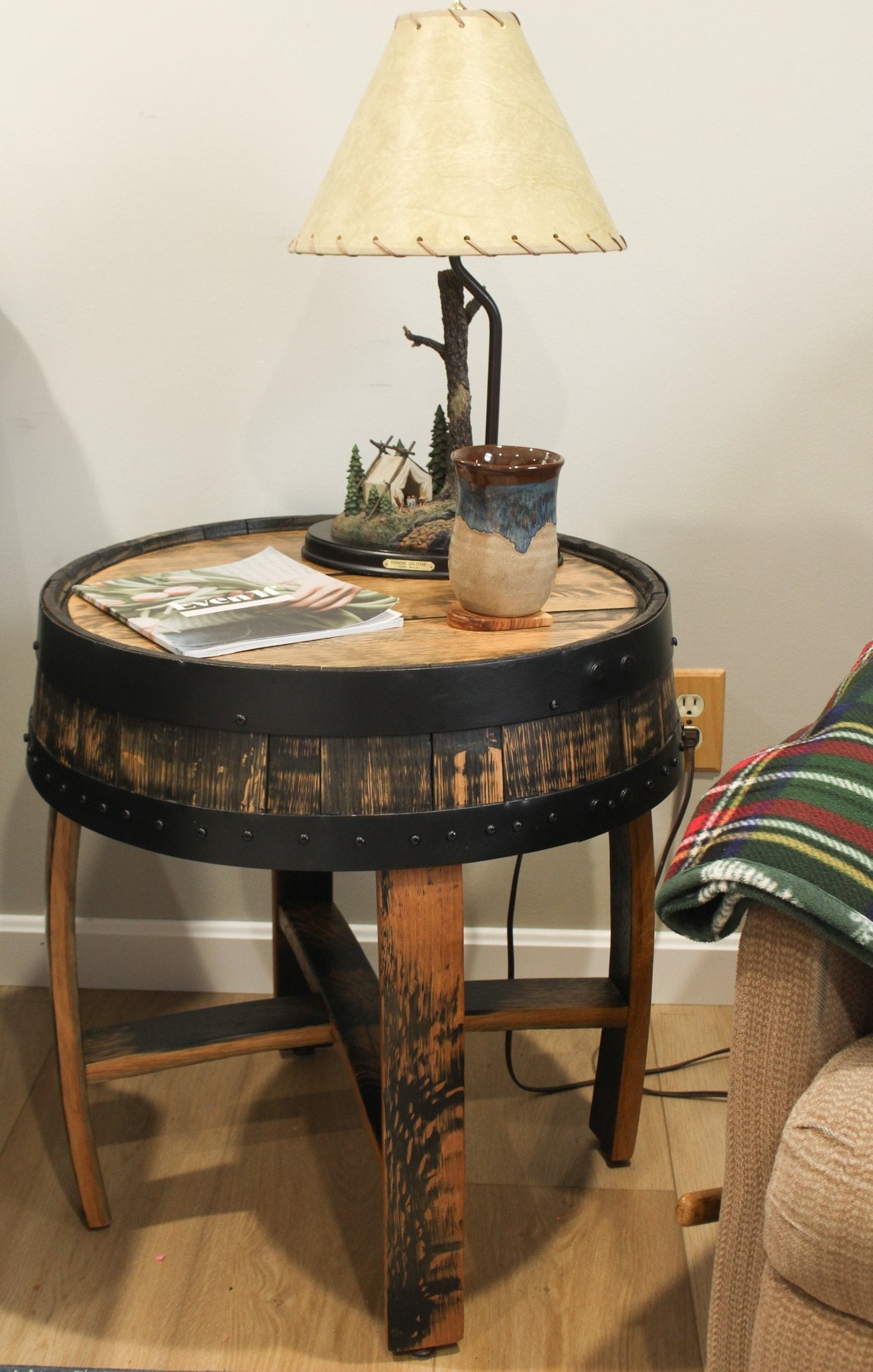 End Table Built with Reclaimed Whiskey Barrel Hoop Accents
