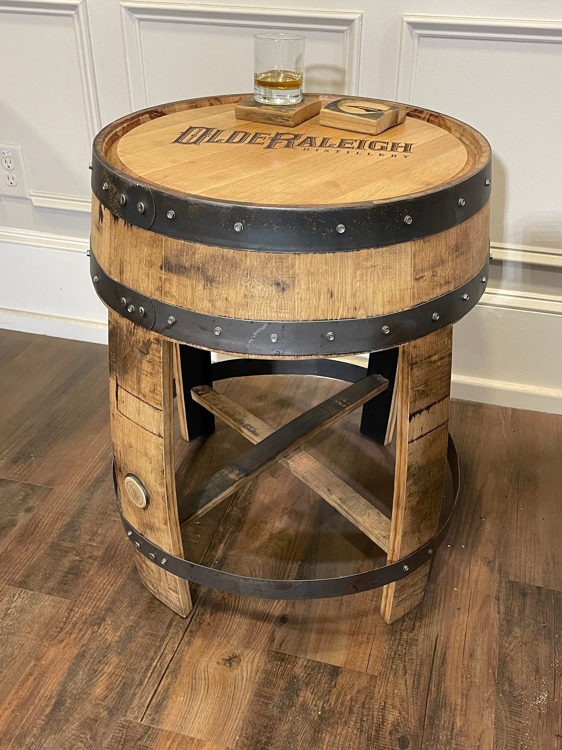 End Table featuring Custom Distillery Engraved Top Whiskey Side