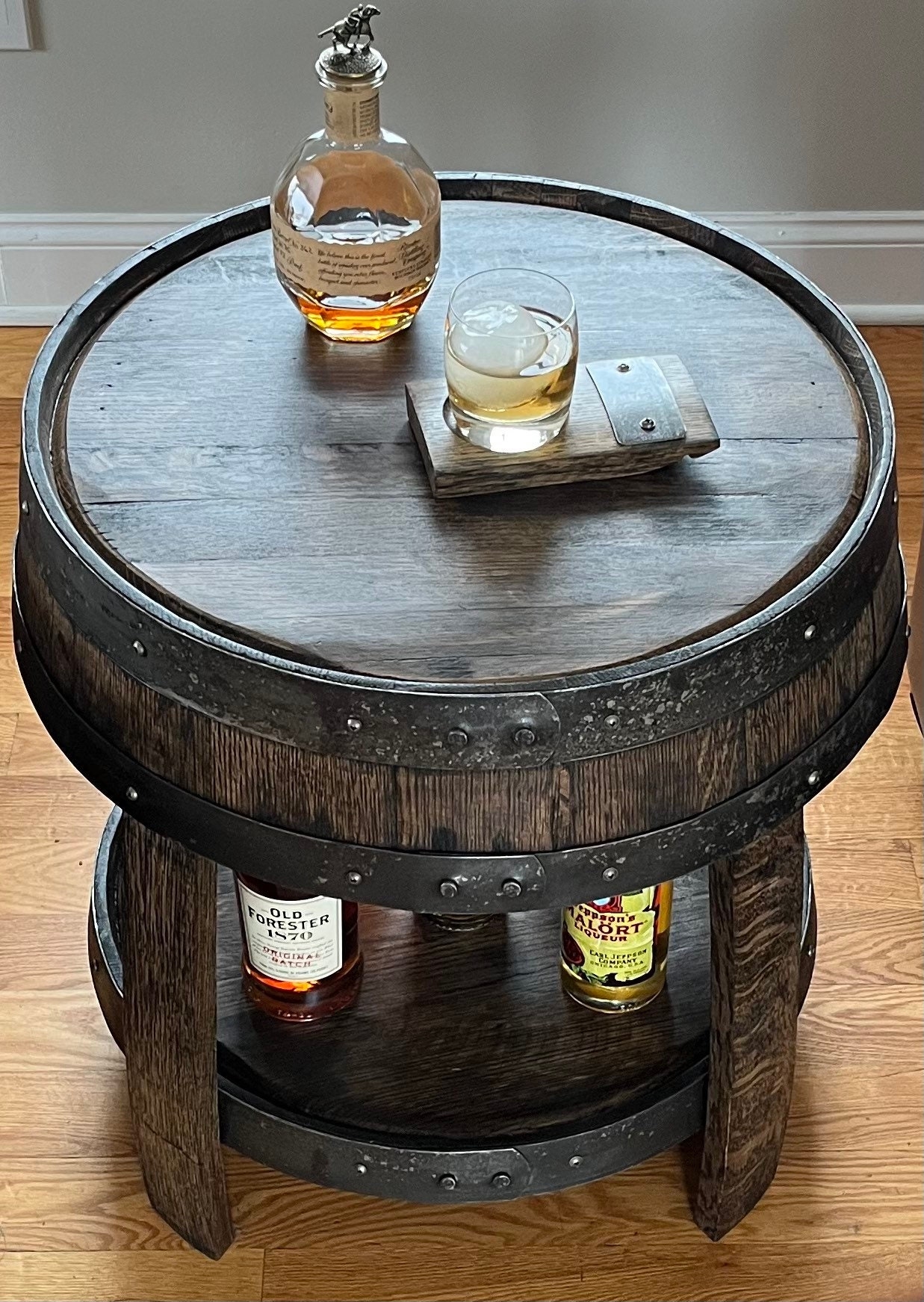 End Table including Lower Bottle Shelf and Rustic Liquor Storage