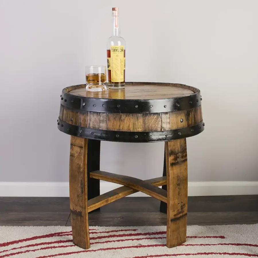 End Table using Barrel Top and Industrial Stave End Table Style