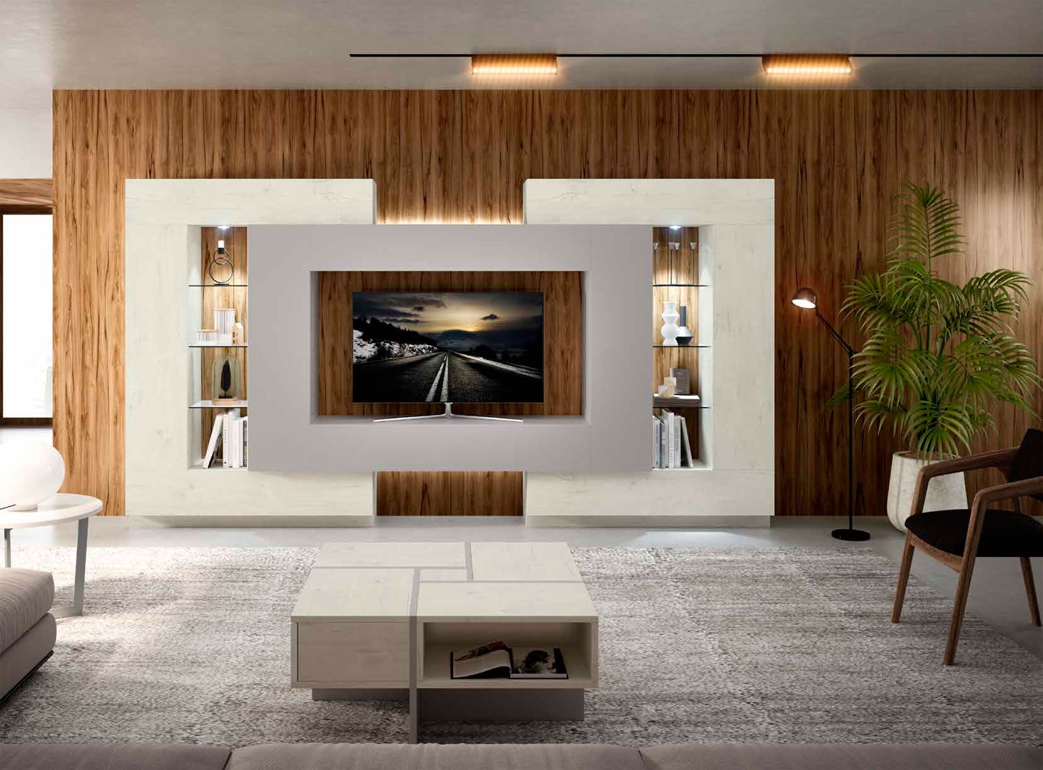 Entertainment Center: Integrated LED Backlighting Media Wall