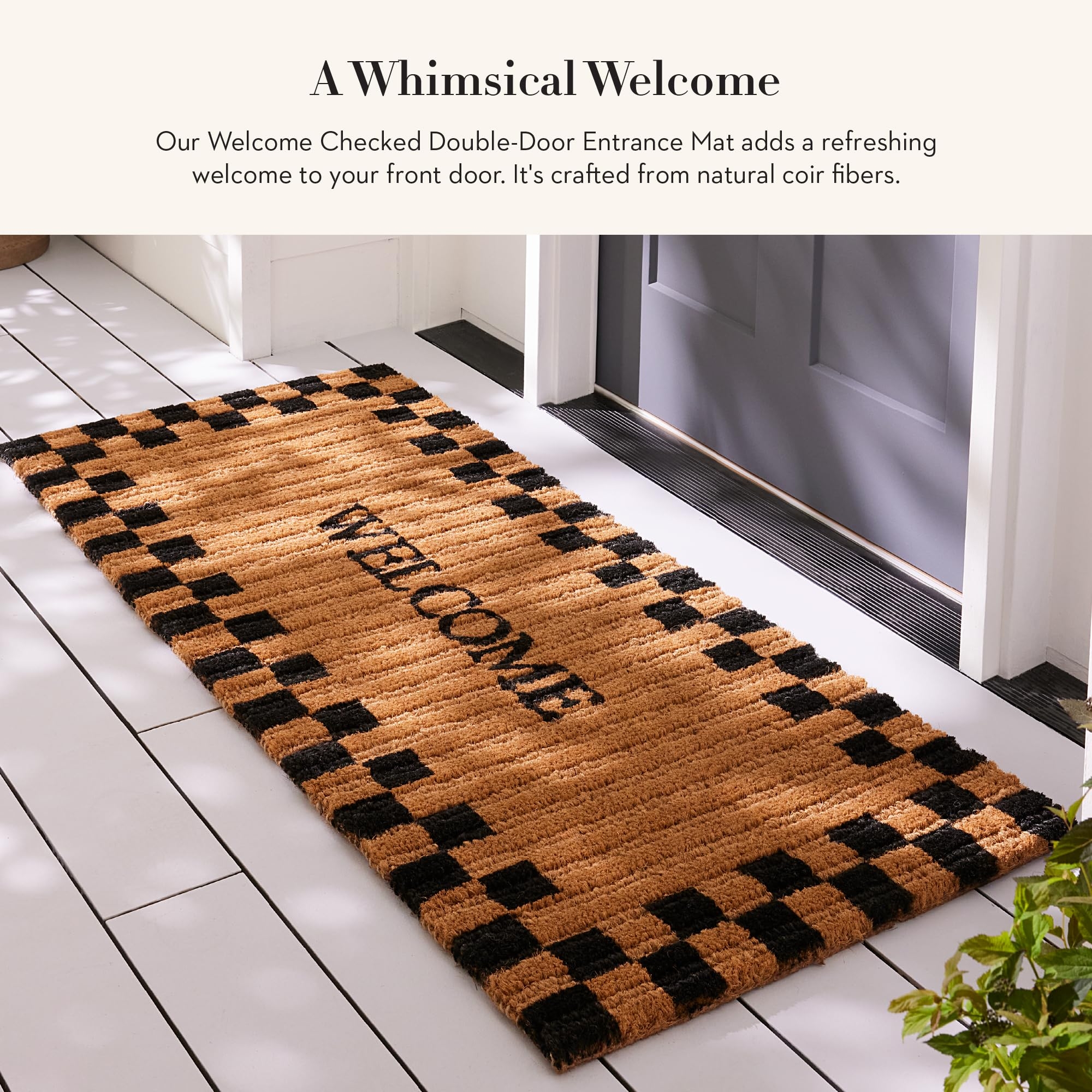 Entrance Mat: Checkered Border Extra Wide Black and Tan Doormat