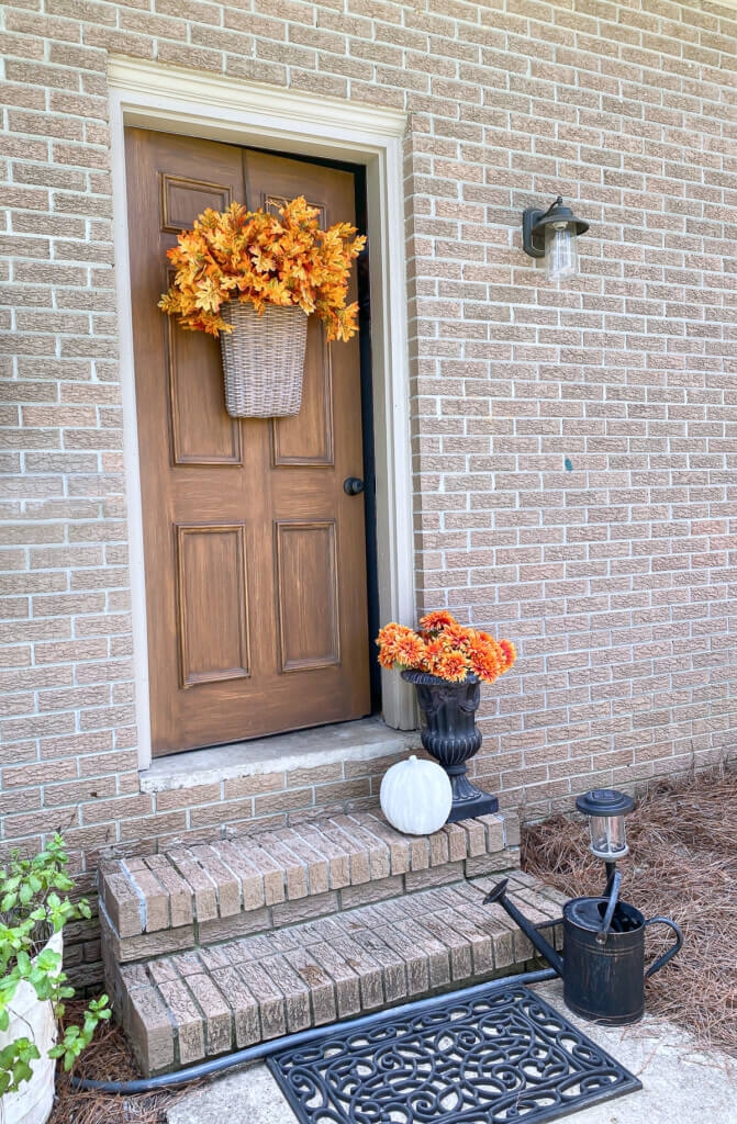 Entry Door Decor With Black Urn Planter for Fall Front Door Decor
