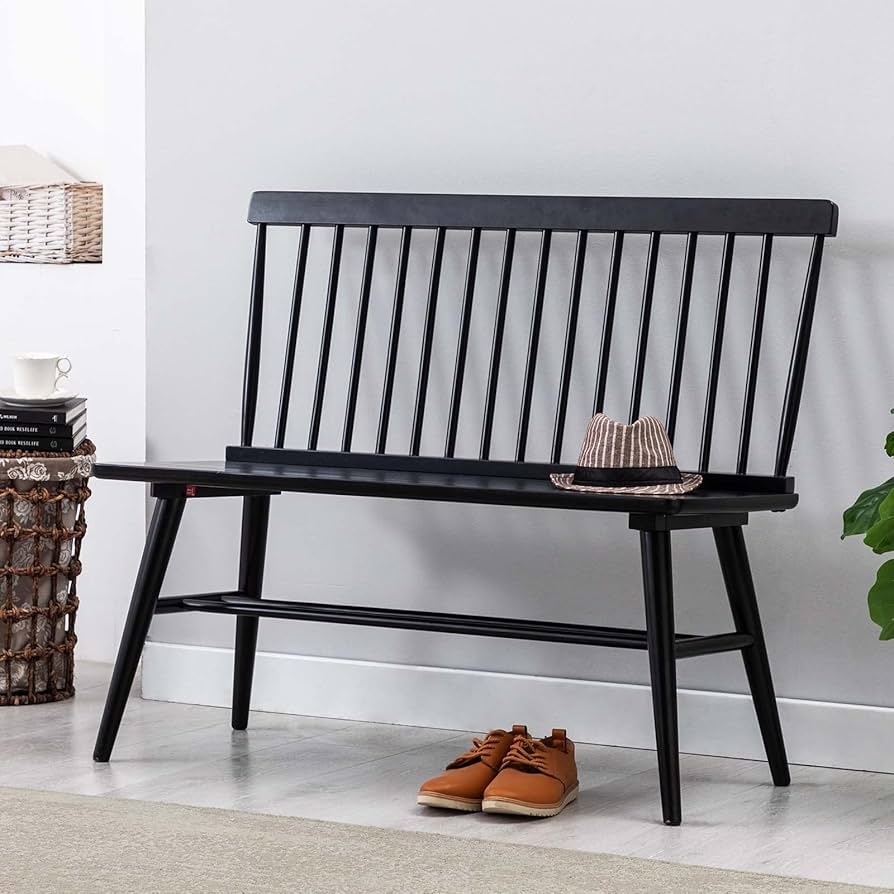Entryway Bench Matte Black Wood Tapered Leg Seat Seating