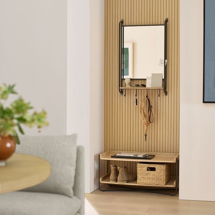 Entryway Organizer: Modular Design, Wood Slat Backdrop