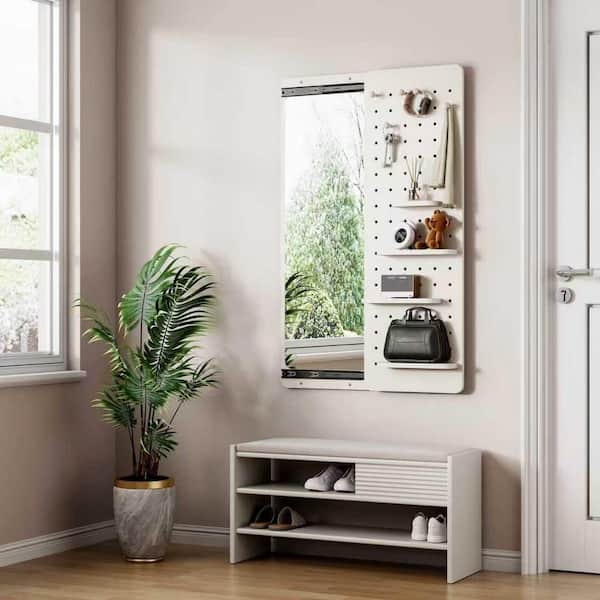 Entryway Organizer Set: Sliding Mirror, Pegboard Organizer