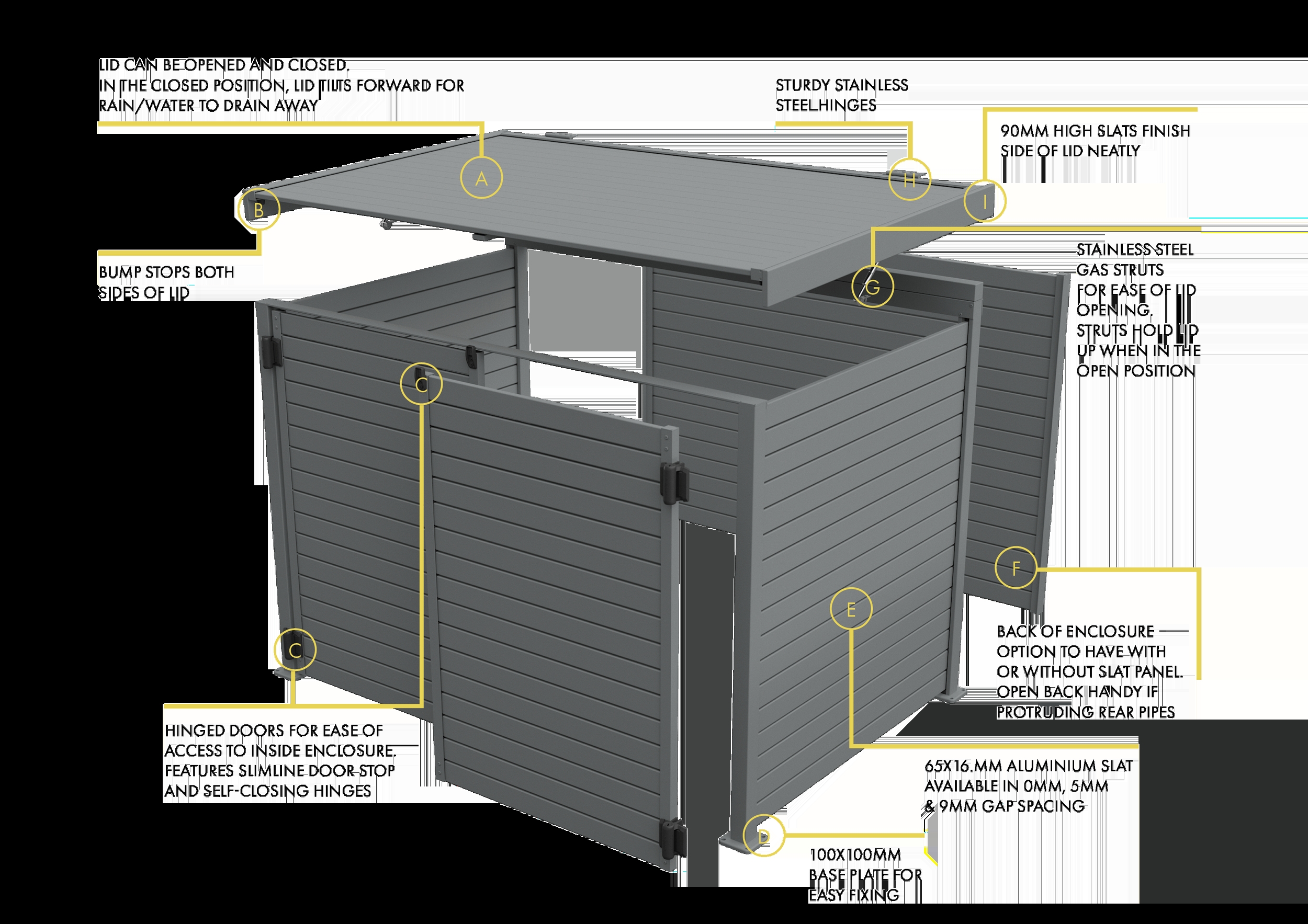 Equipment Enclosure: Tilting Lid Aluminum Slats Charcoal