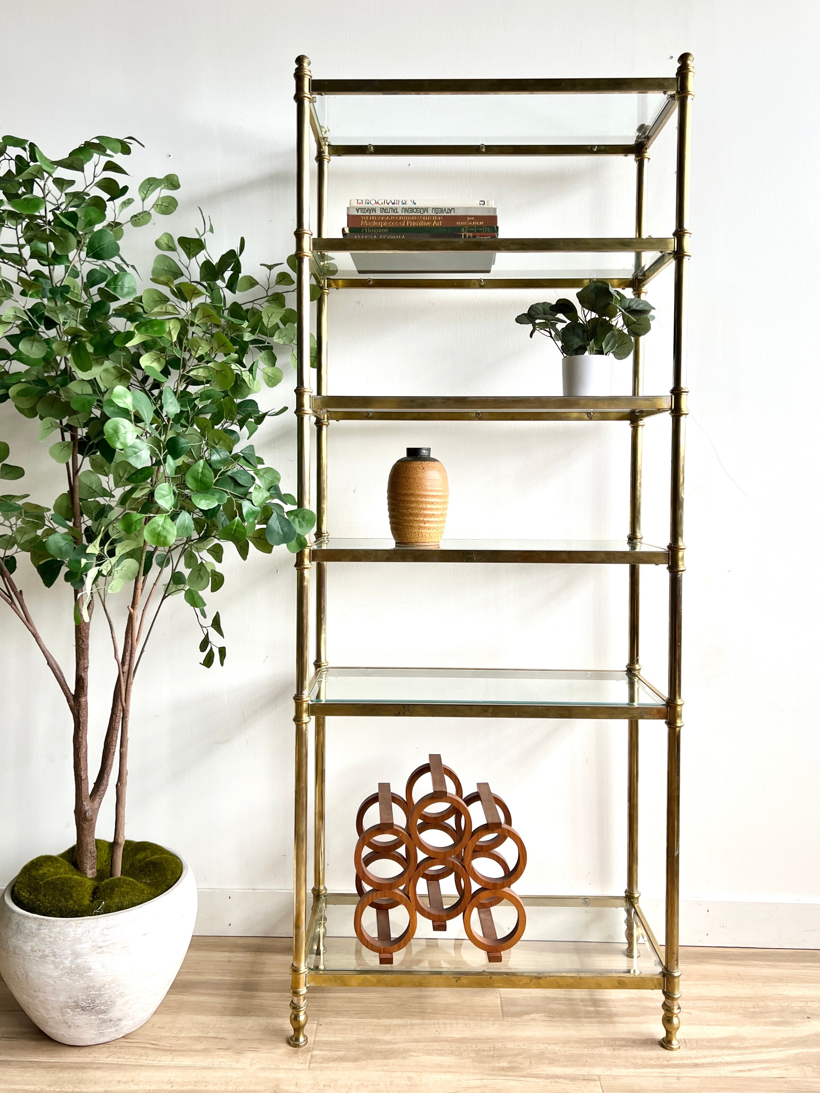 Etagere Shelf 6 Tier Shelving with Ball Finials and Glass