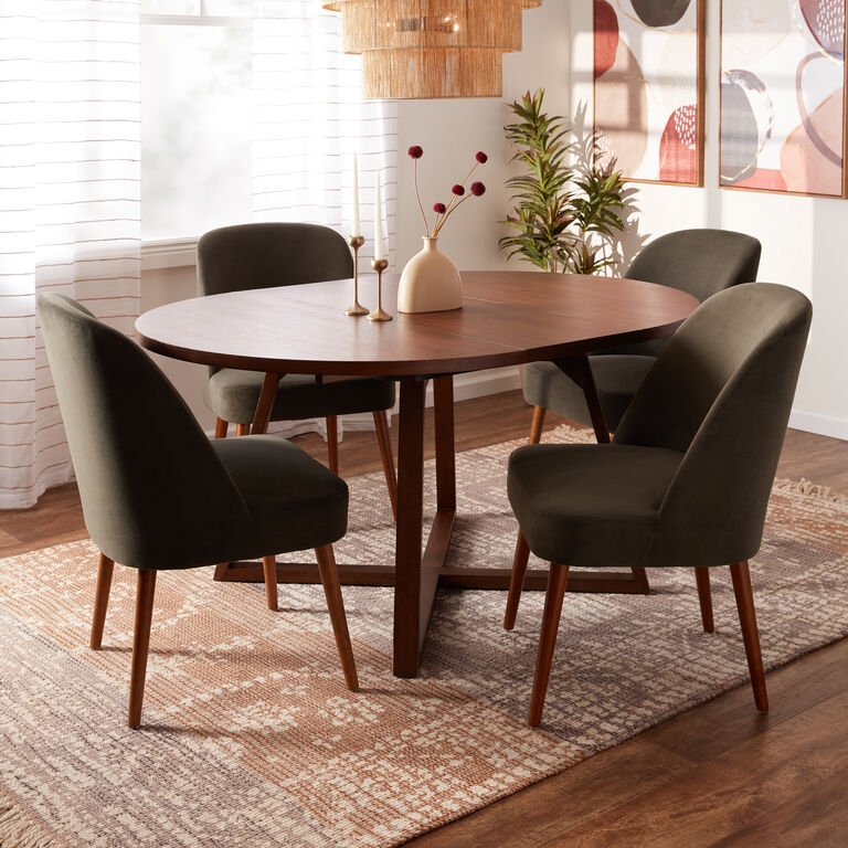 Extension Dining Table with Forest Green Upholstery