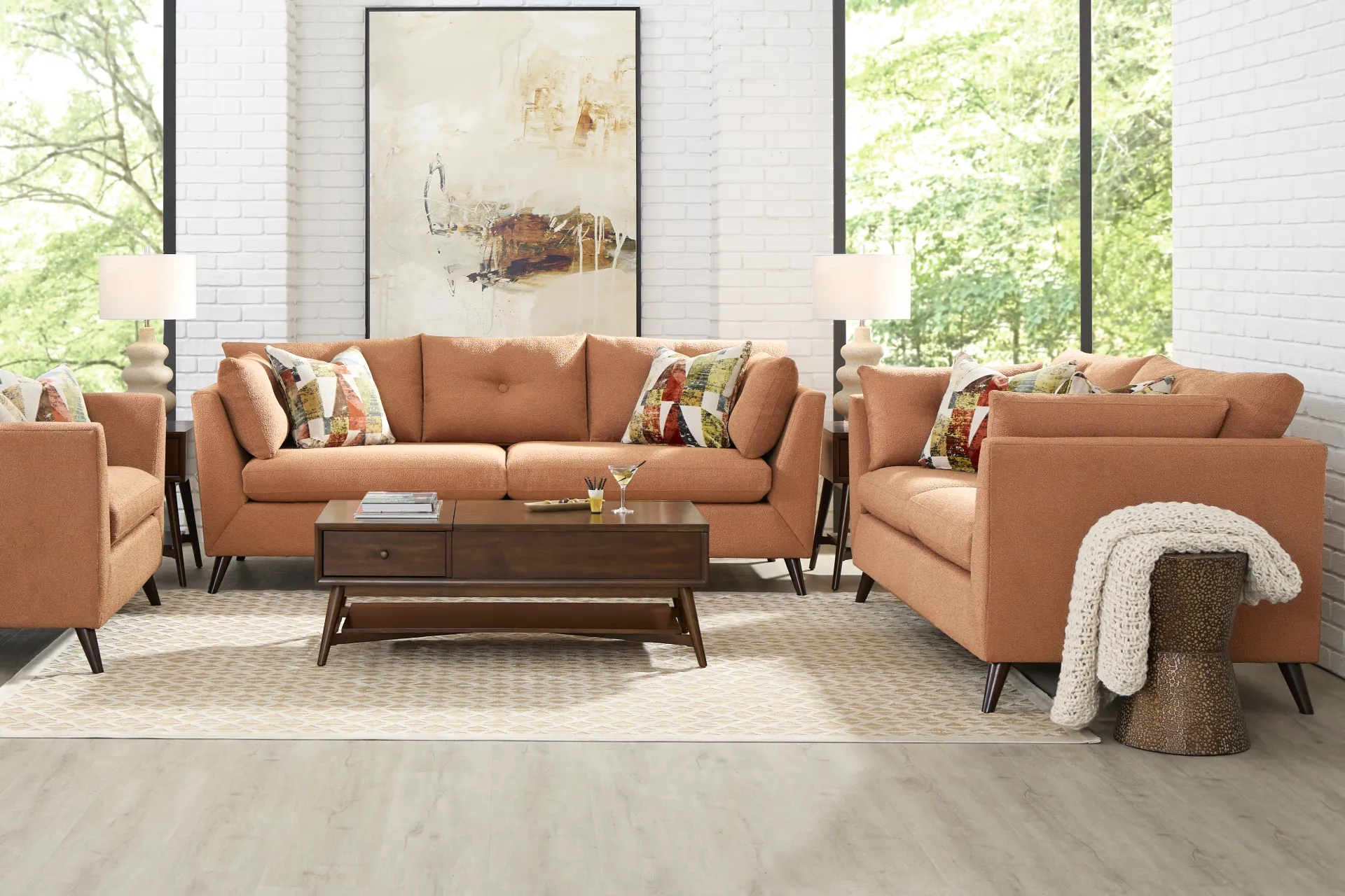 Fabric Sofa: Tapered Wooden Legs and Single Button Tufting
