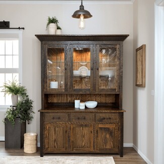 Farmhouse Hutch: Internal Lighting Distressed Wood Display Unit