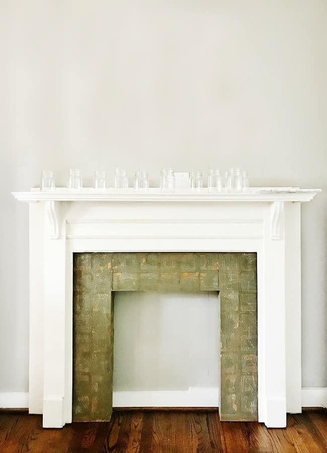 Faux Fireplace Mantel Textured Green Inlay Decorative Surround