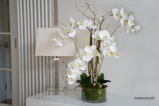 Faux Orchid Arrangement Glass Vase Multi Stem Blooms Moss Filling