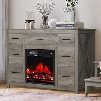 Fireplace Dresser Organizer with Grey Wood Grain