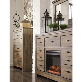 Fireplace Dresser with Metal Accents and Medium Brown Oak