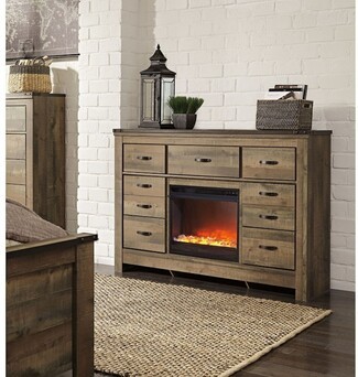 Fireplace Dresser with Stone Embers and Weathered Wood