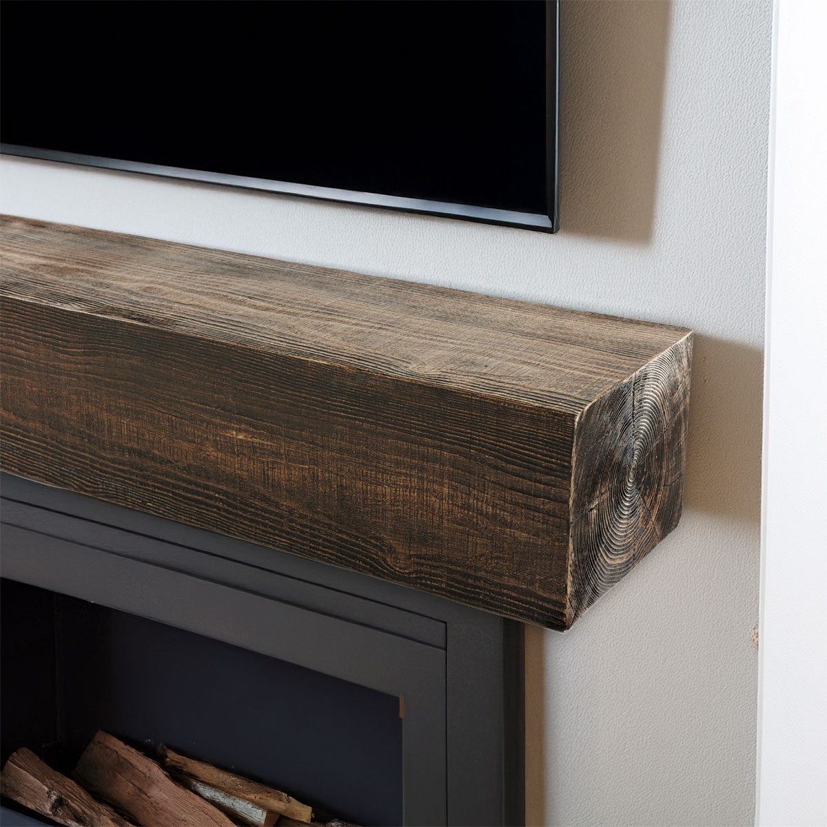 Fireplace Mantel End Grain Detail Kona Brown Beam Shelf
