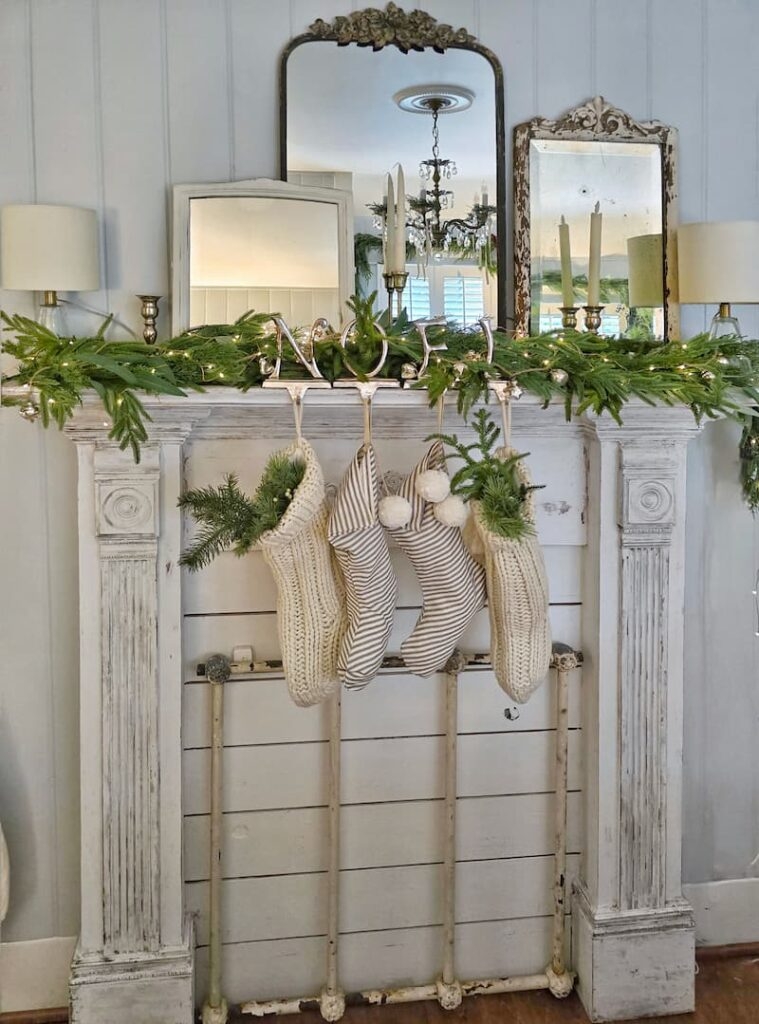 Fireplace Mantel Surround Shiplap Backing Vintage Mantel Decor