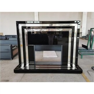 Fireplace Mantle with Glossy Black and Mirrored Trim