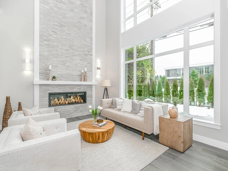 Fireplace Surround Linear Gas Fireplace with White Mantel